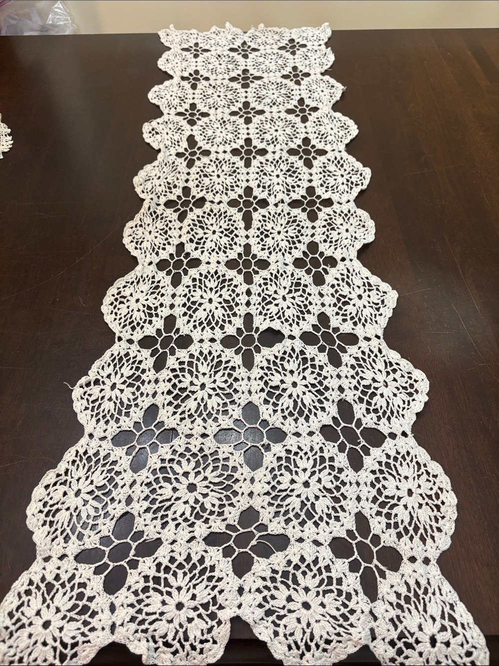 Vintage White Crochet Lace Table Runner